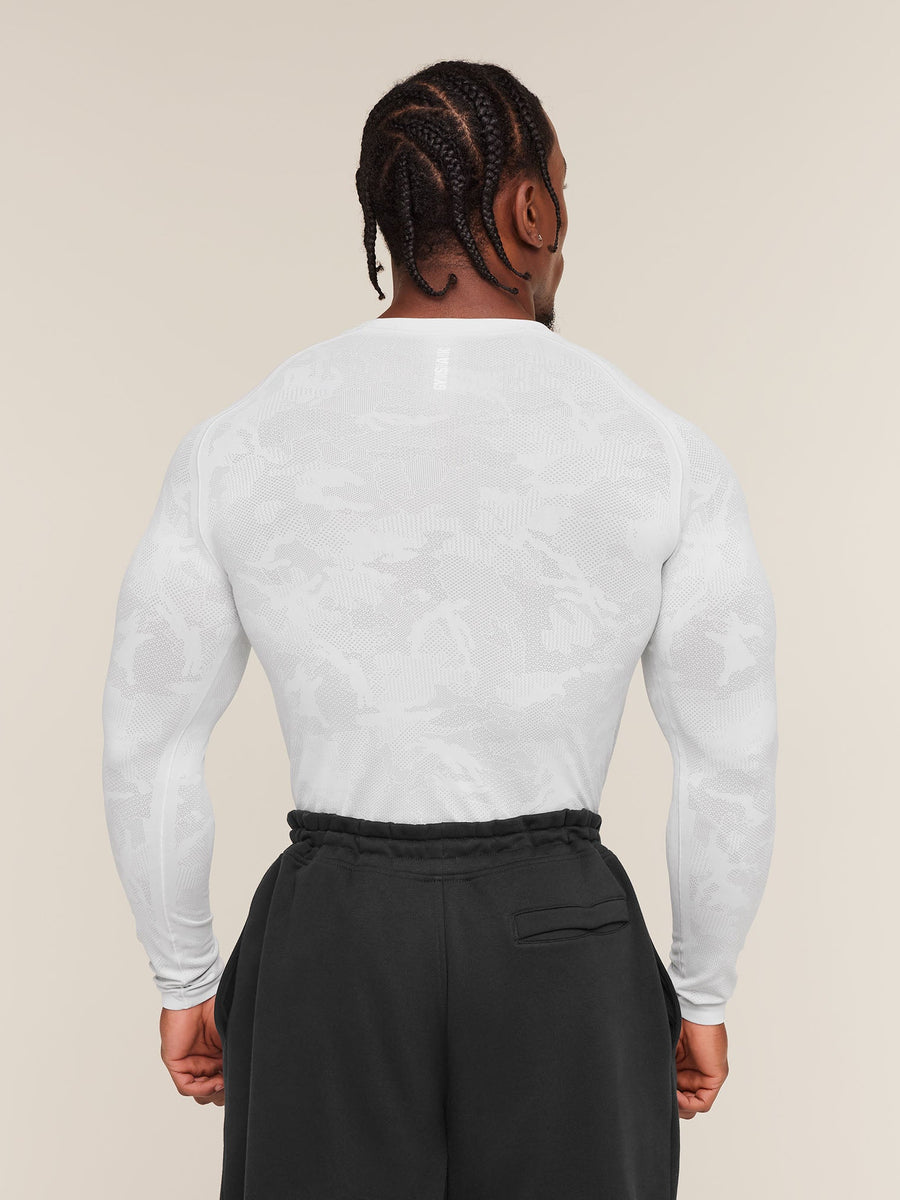 Gymshark Geo Seamless Long Sleeve T-Shirt — White/Light Grey — 3
