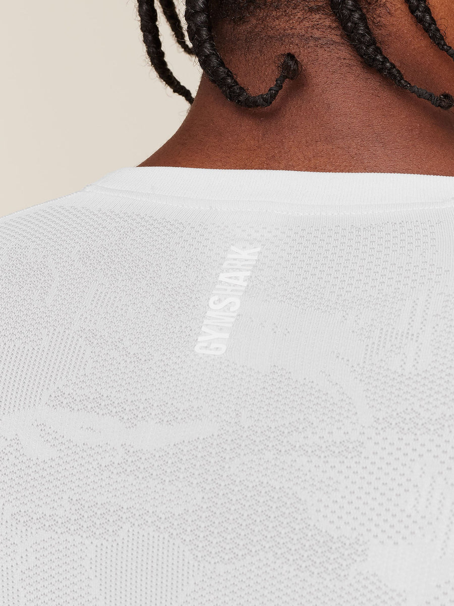Gymshark Geo Seamless Long Sleeve T-Shirt — White/Light Grey — 6
