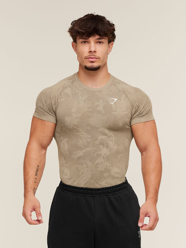 Gymshark Geo Seamless T-Shirt — Cement Brown/Soul Brown