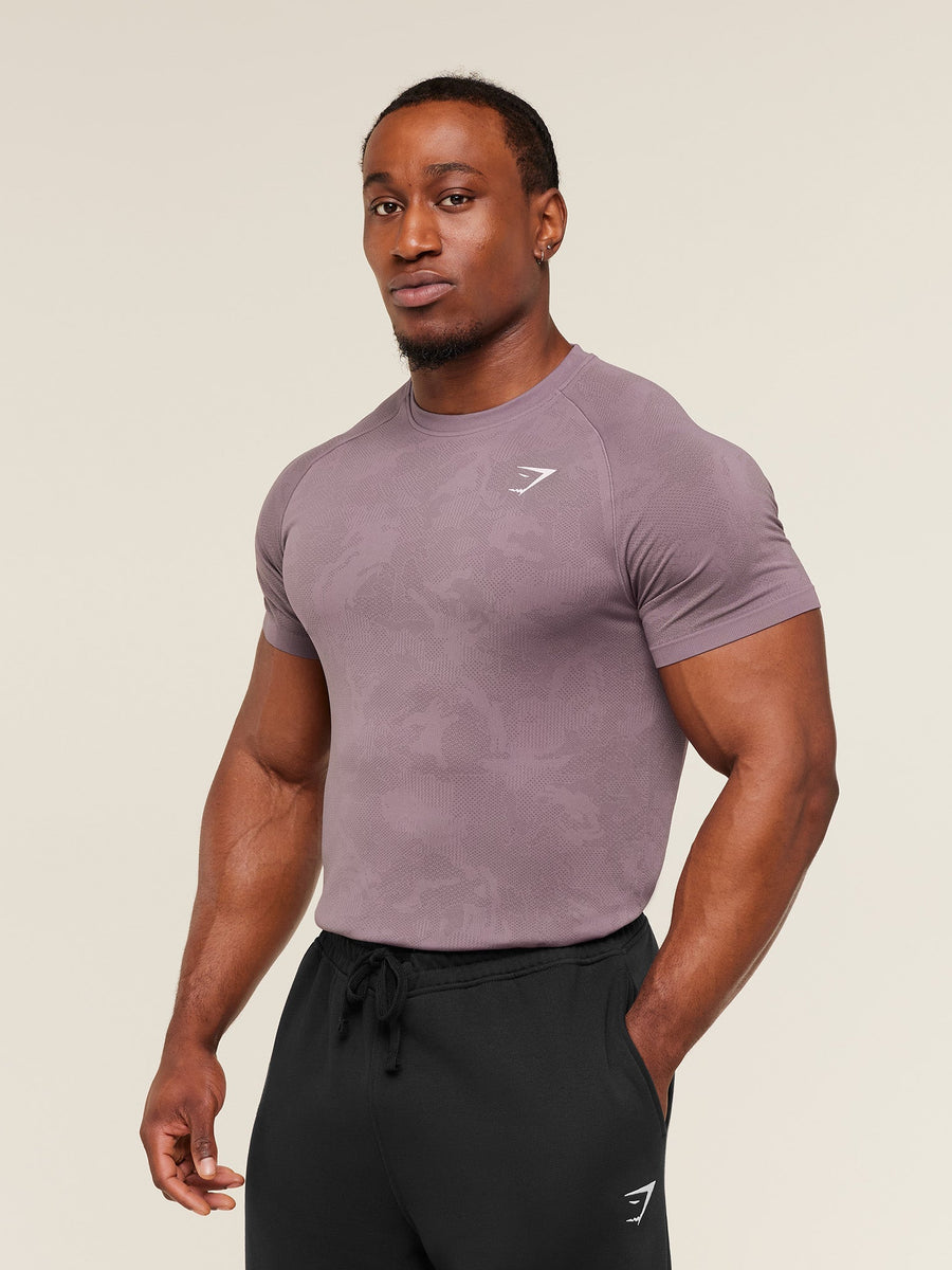 Gymshark Geo Seamless T-Shirt — Dusk Purple/Cool Brown — 4