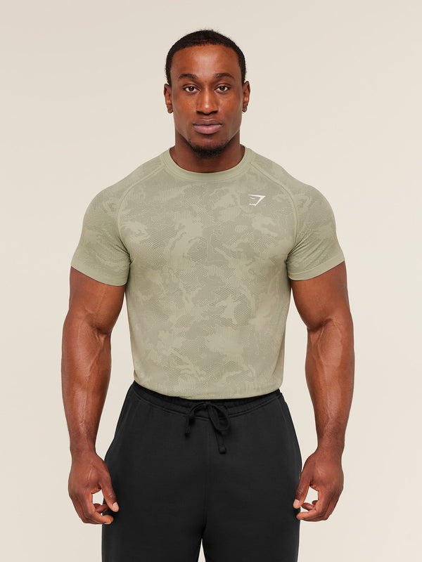 Gymshark Geo Seamless T-Shirt — Haze Green/Unit Green