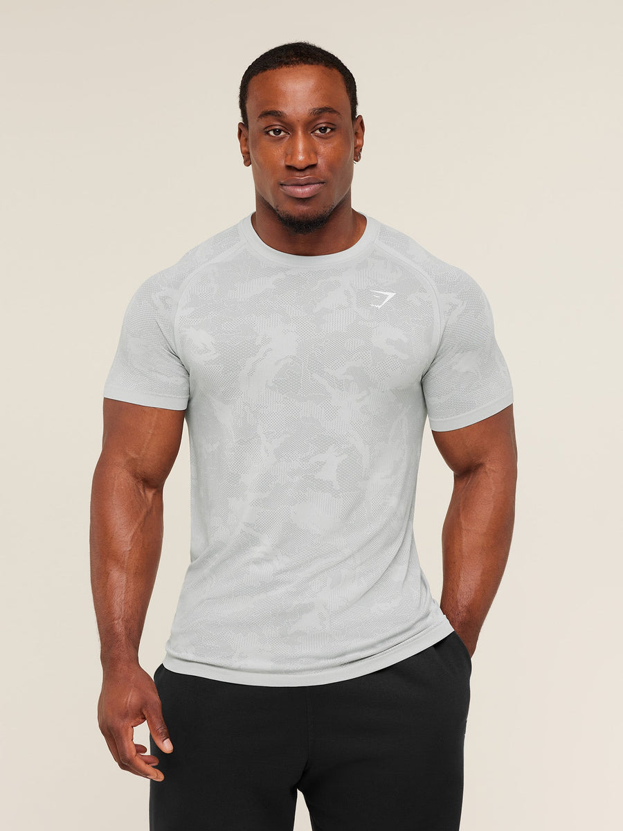 Gymshark Geo Seamless T-Shirt — Light Grey/Smokey Grey — 4