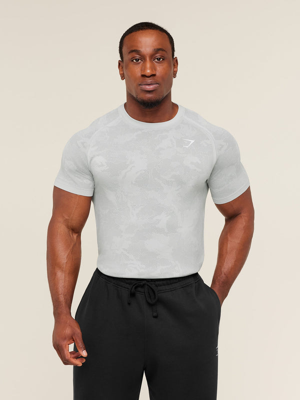 Gymshark Geo Seamless T-Shirt — Light Grey/Smokey Grey