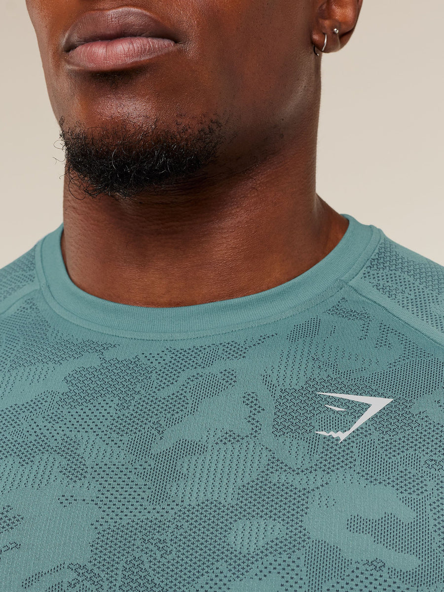 Gymshark Geo Seamless T-Shirt — Storm Blue/Stealth Blue — 6