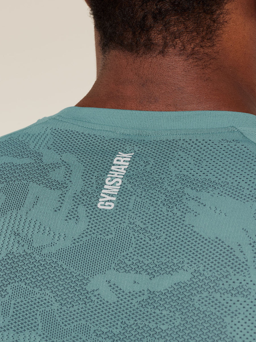 Gymshark Geo Seamless T-Shirt — Storm Blue/Stealth Blue — 7