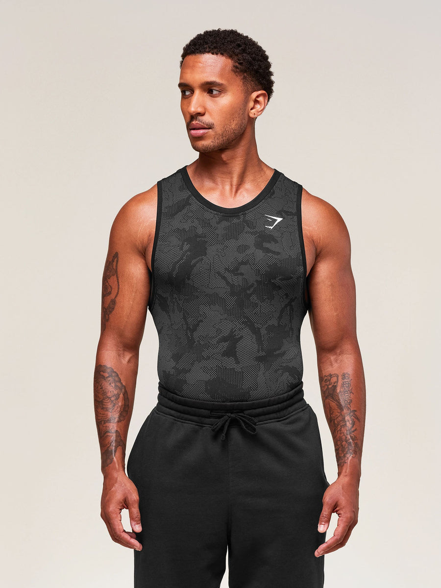 Gymshark Geo Seamless Tank — Black/Charcoal Grey — 1