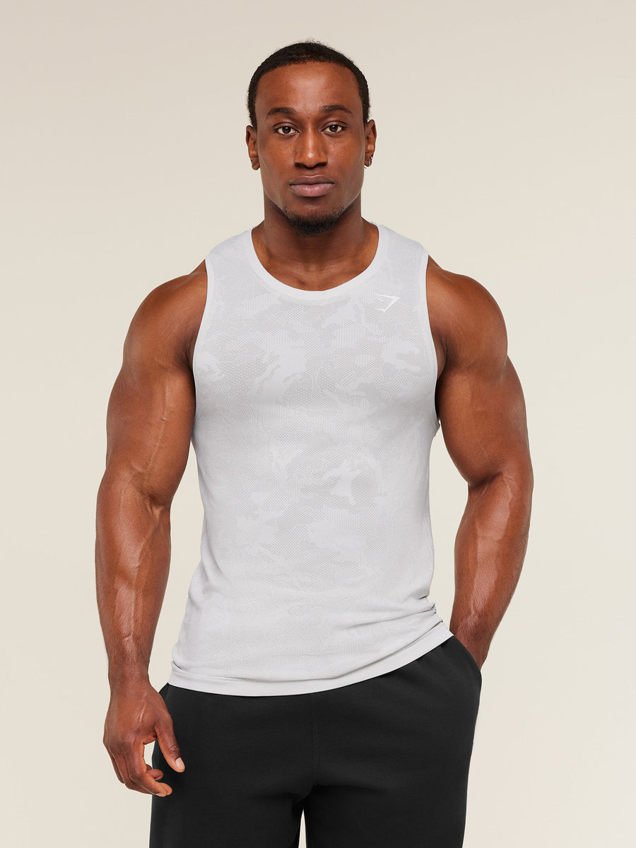 Gymshark Geo Seamless Tank — White/Light Grey — 6