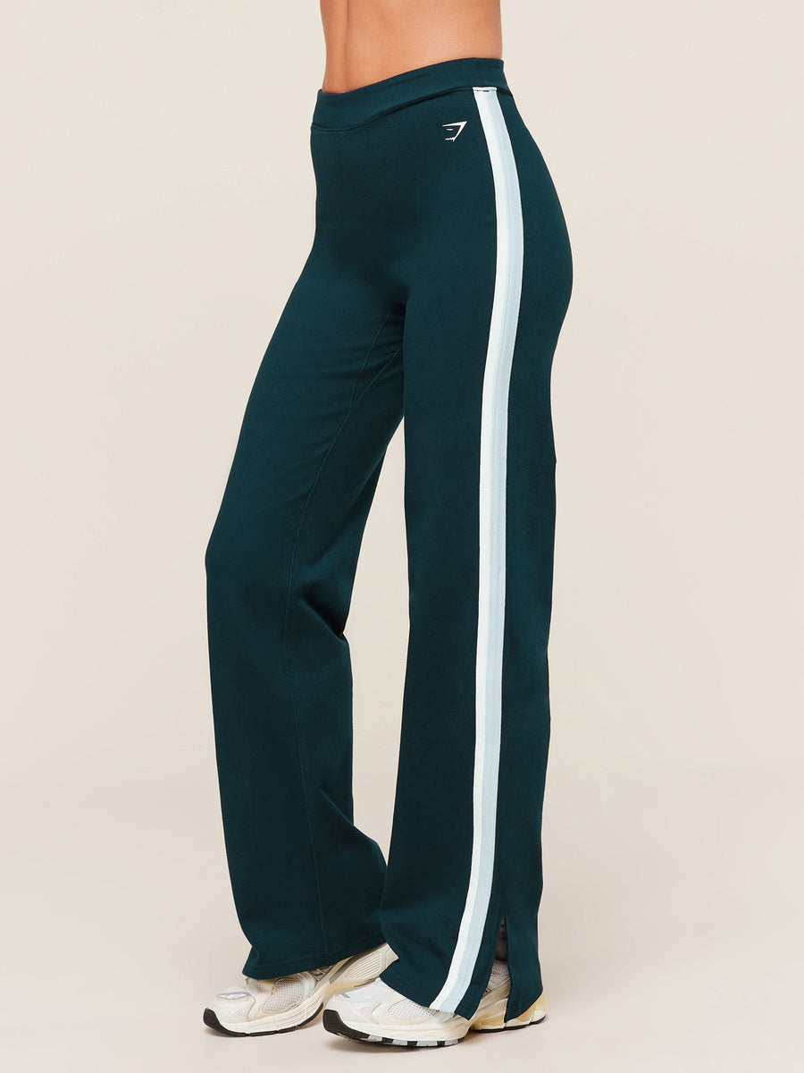 Gymshark Piping Wide Leg Pants — Deep Petrol Blue/Smoke Blue/Soft White — 3