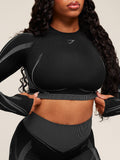 Gymshark x Analis Seamless Long Sleeve Crop Top — Black/Silver Grey — 4
