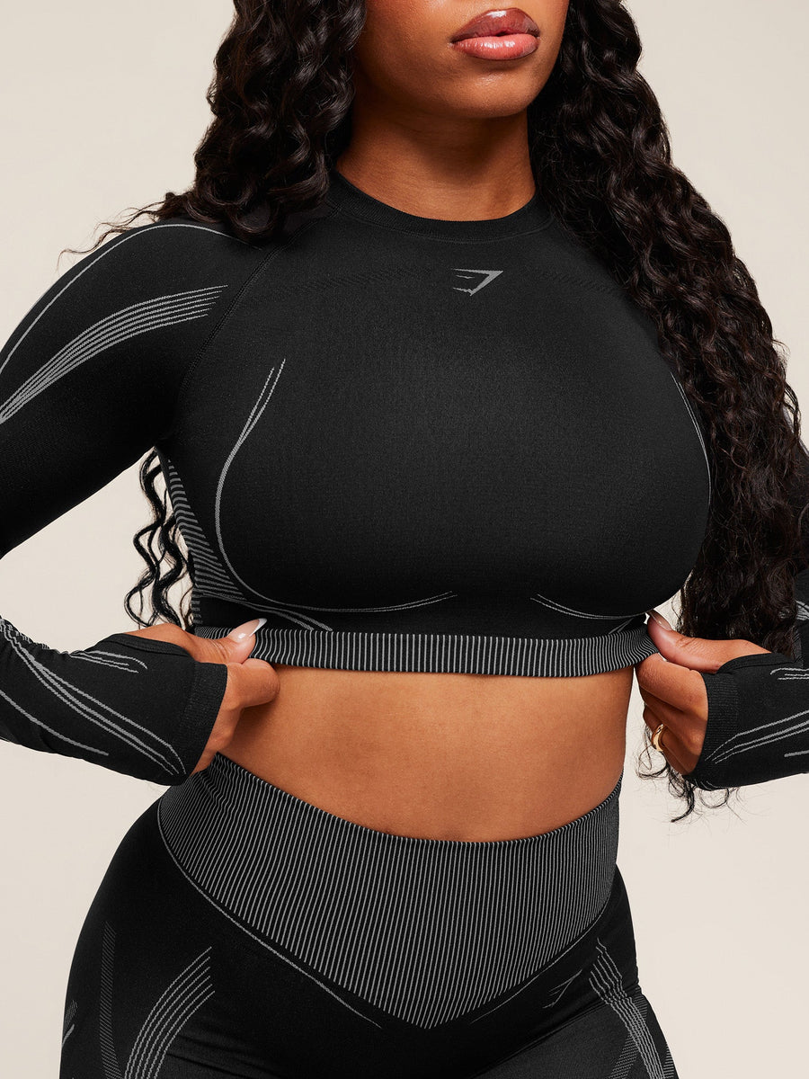 Gymshark x Analis Seamless Long Sleeve Crop Top — Black/Silver Grey — 4