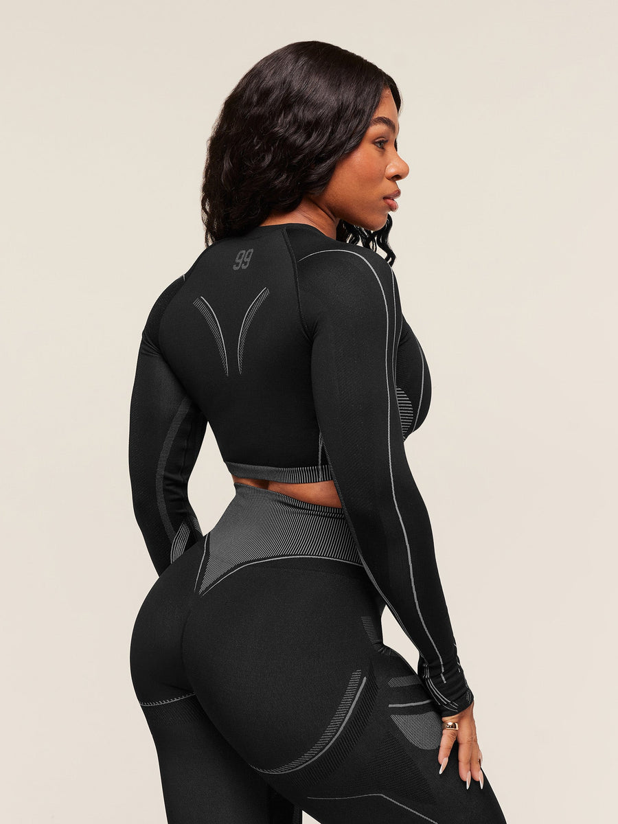 Gymshark x Analis Seamless Long Sleeve Crop Top — Black/Silver Grey — 2
