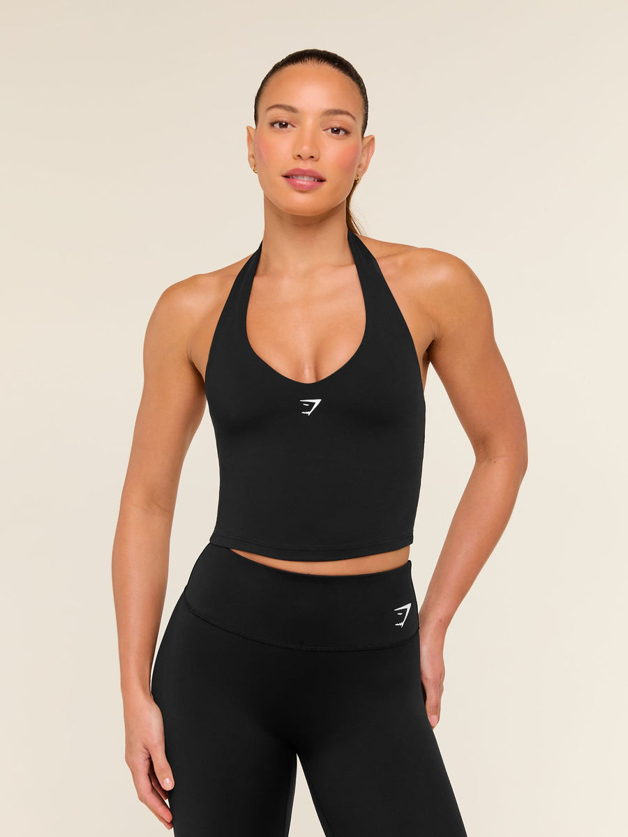 Gymshark Halter Neck Cami with Shelf — Black — 1