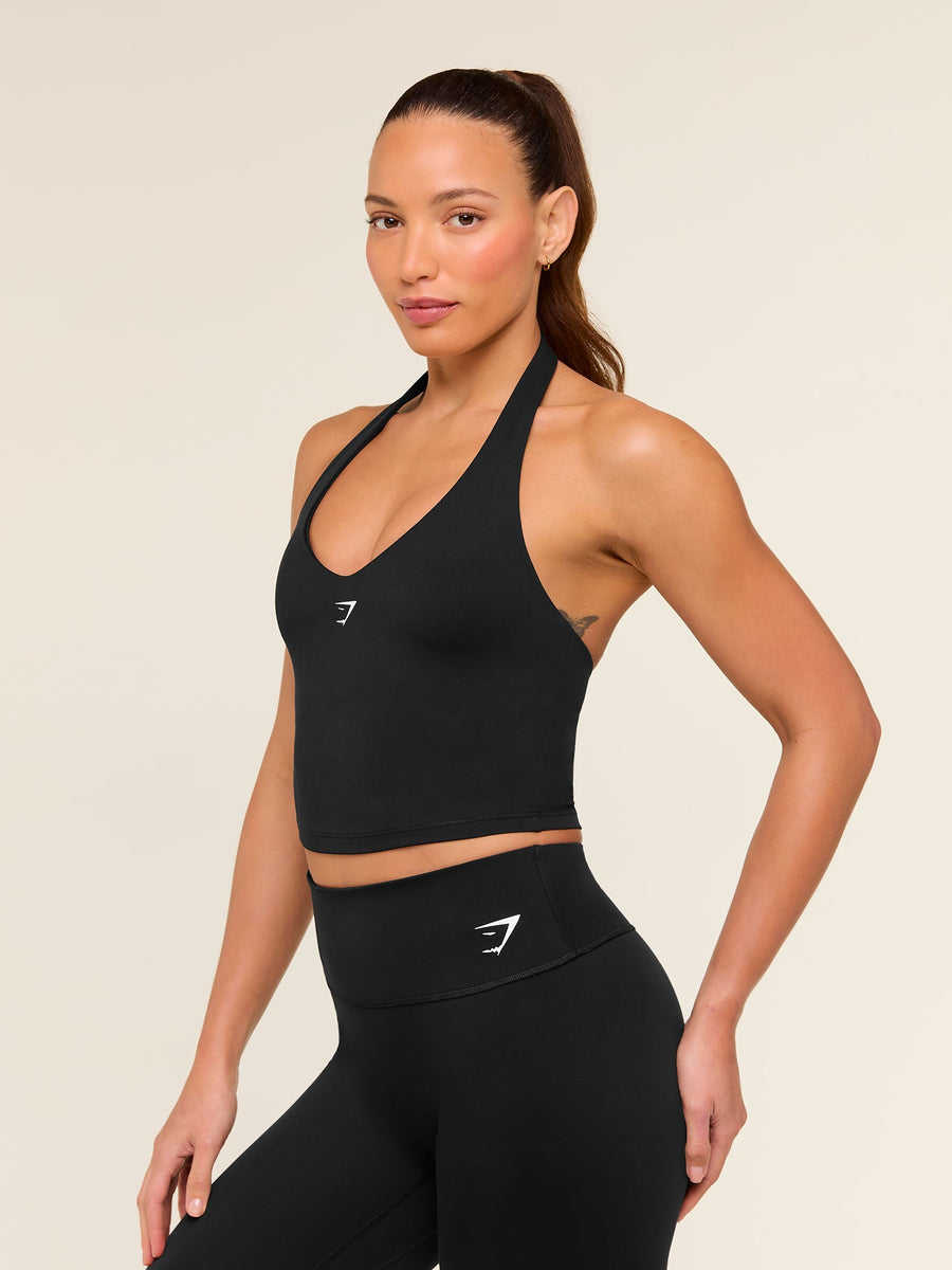 Gymshark Halter Neck Cami with Shelf — Black — 4