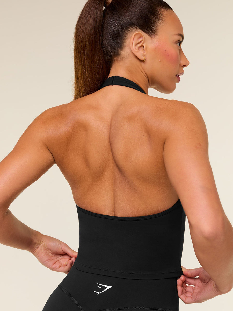 Gymshark Halter Neck Cami with Shelf — Black — 7