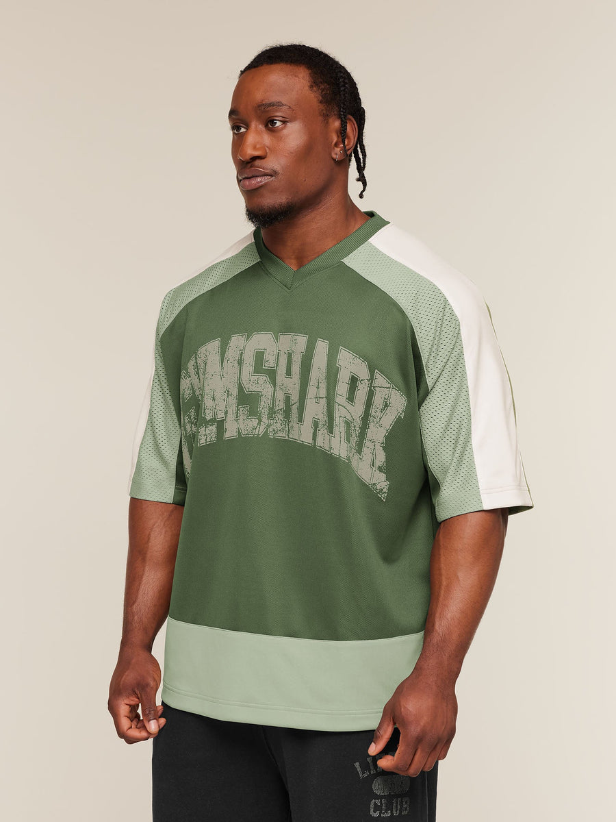 Gymshark Collective Mesh Wordmark Jersey — Core Olive/Haze Green/Soft White — 4