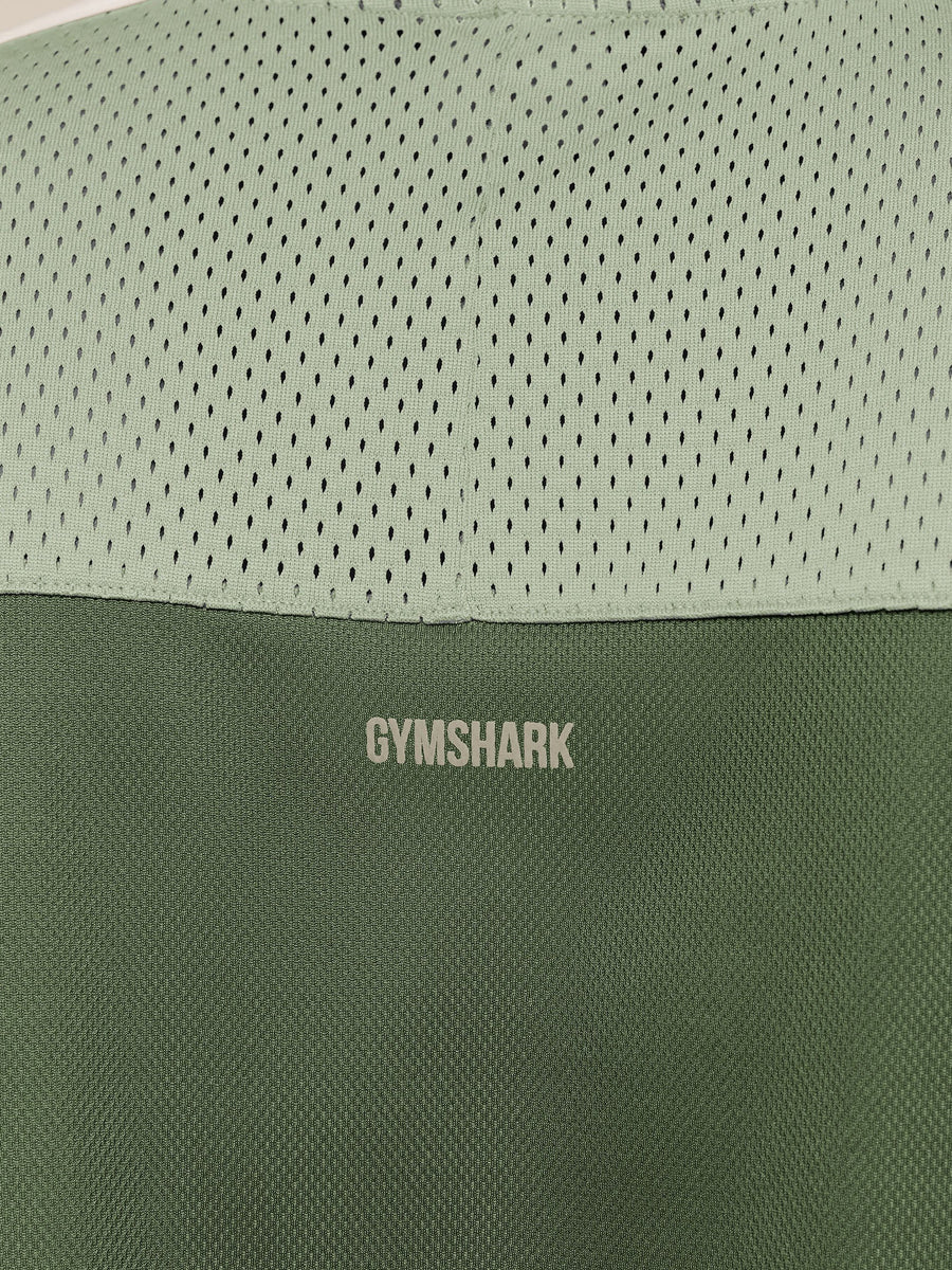 Gymshark Collective Mesh Wordmark Jersey — Core Olive/Haze Green/Soft White — 6