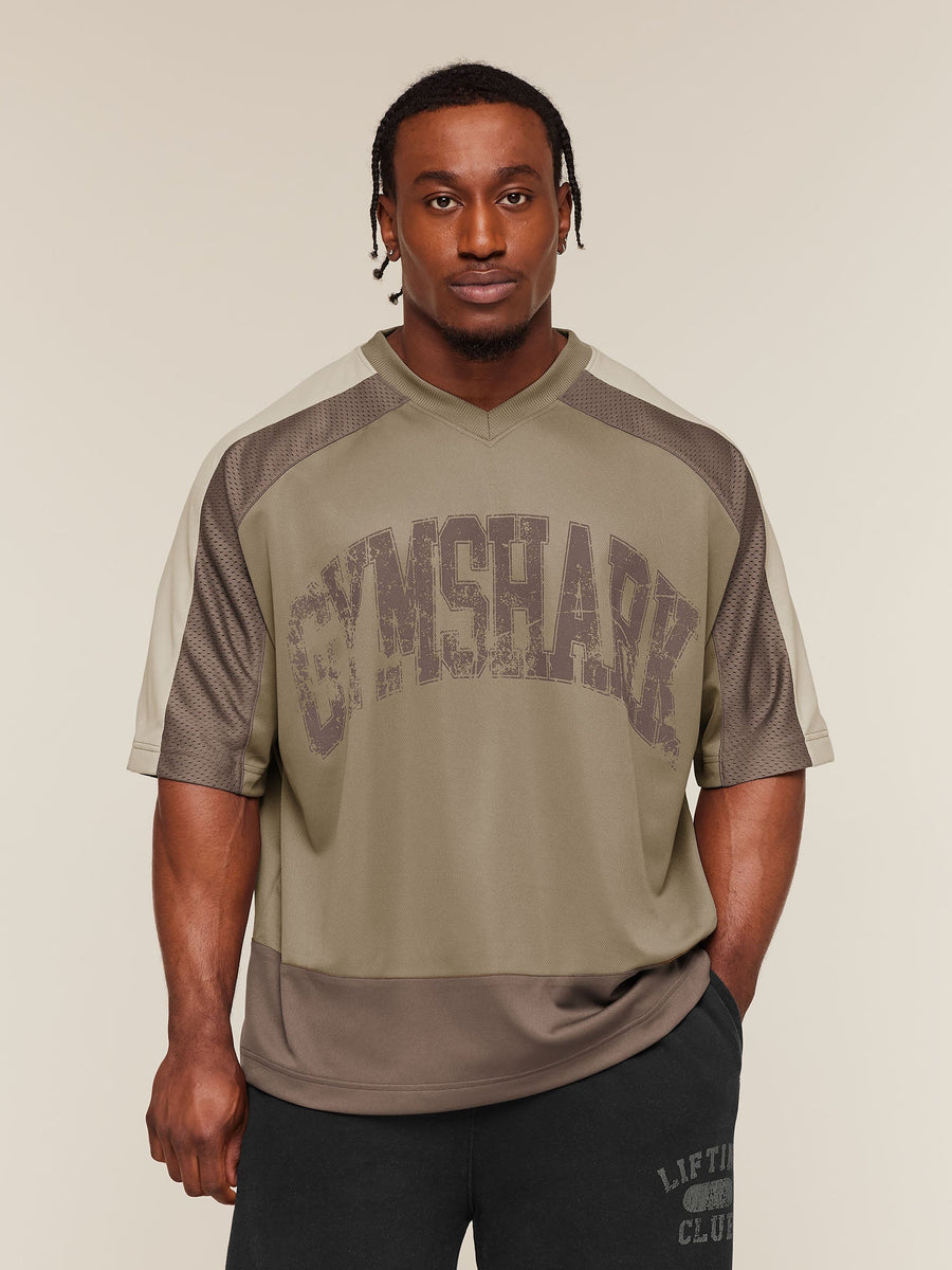 Gymshark Collective Mesh Wordmark Jersey — Lifestyle Brown/Soft Brown/Pebble Grey — 1
