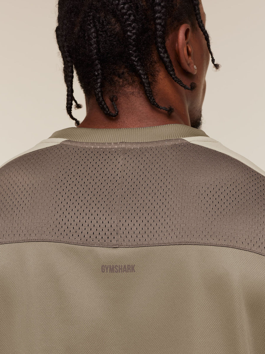 Gymshark Collective Mesh Wordmark Jersey — Lifestyle Brown/Soft Brown/Pebble Grey — 6
