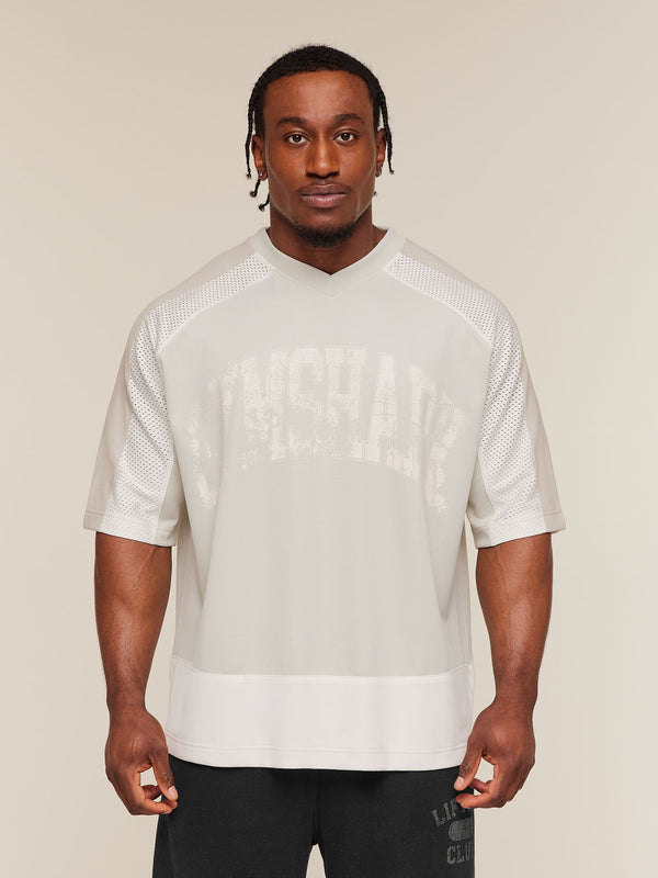Gymshark Collective Mesh Wordmark Jersey — Tinted White/Soft White/Pebble Grey
