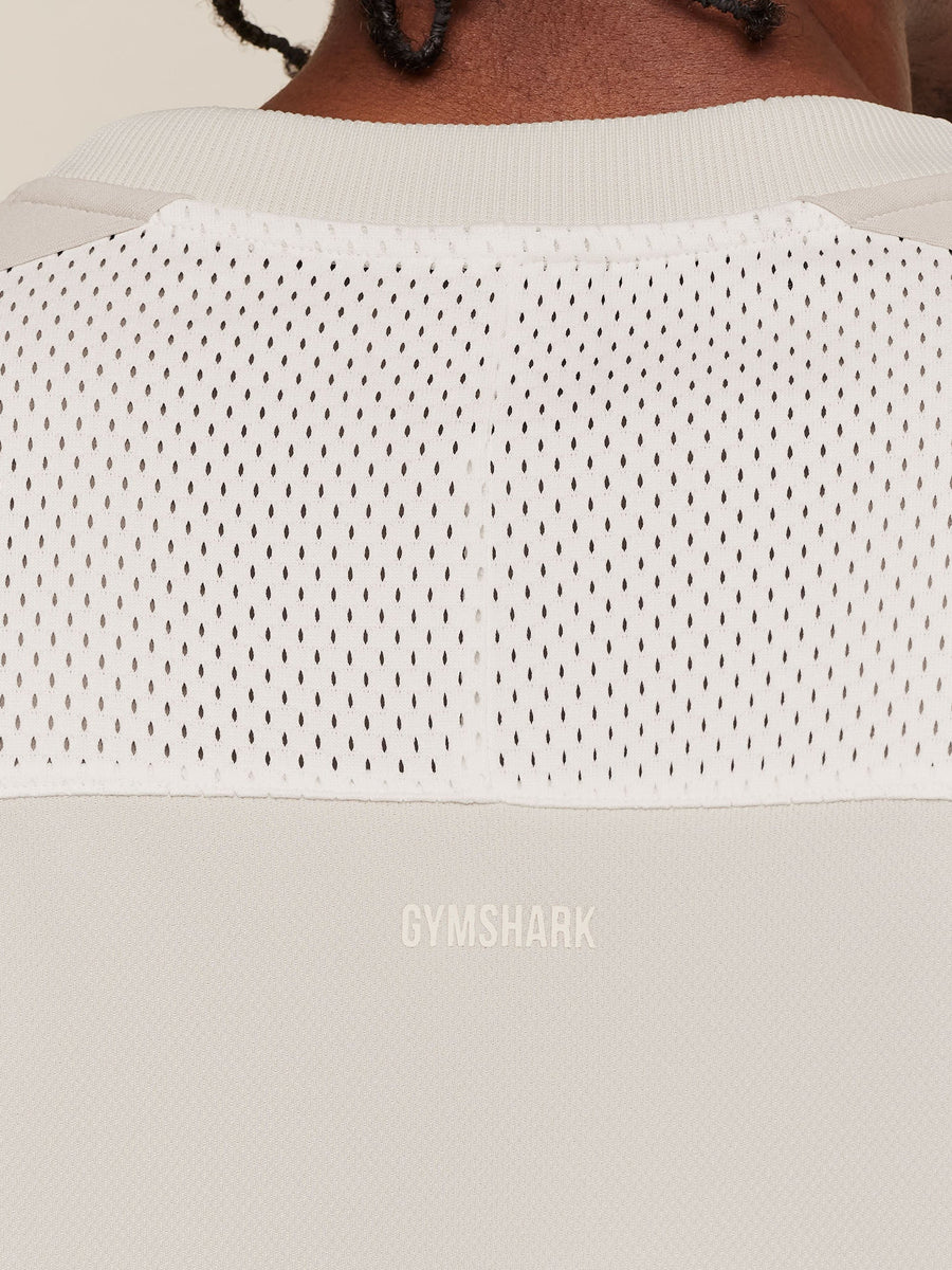 Gymshark Collective Mesh Wordmark Jersey — Tinted White/Soft White/Pebble Grey — 6