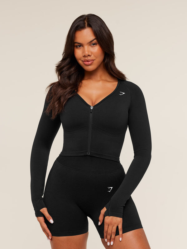 Gymshark Lift Seamless Jacket — Black/Black Marl