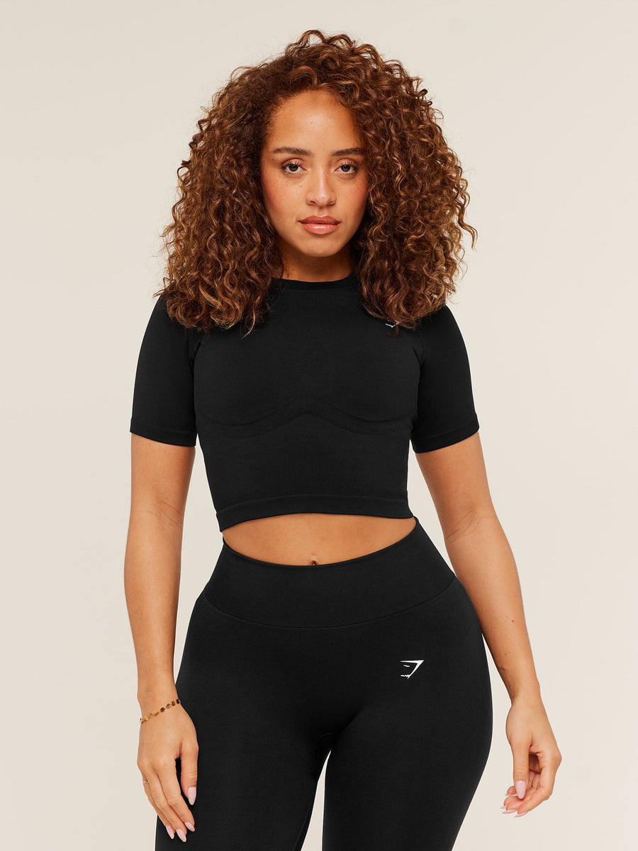 Gymshark Lift Seamless Short Sleeve Top — Black/Black Marl — 1