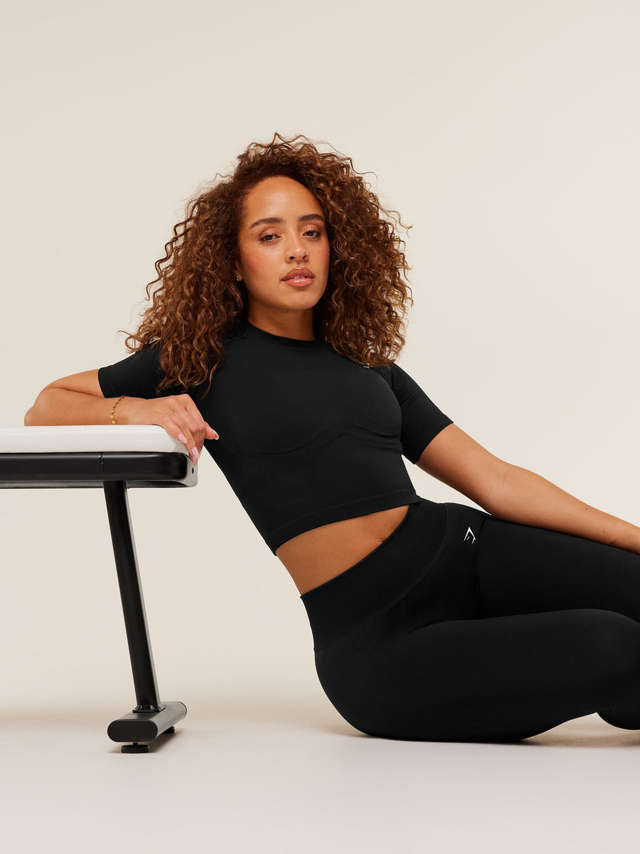 Gymshark Lift Seamless Short Sleeve Top — Black/Black Marl — 5