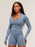 Gymshark Lift Seamless Zip Up Jacket — Worn Blue/Peri Blue Marl — 1