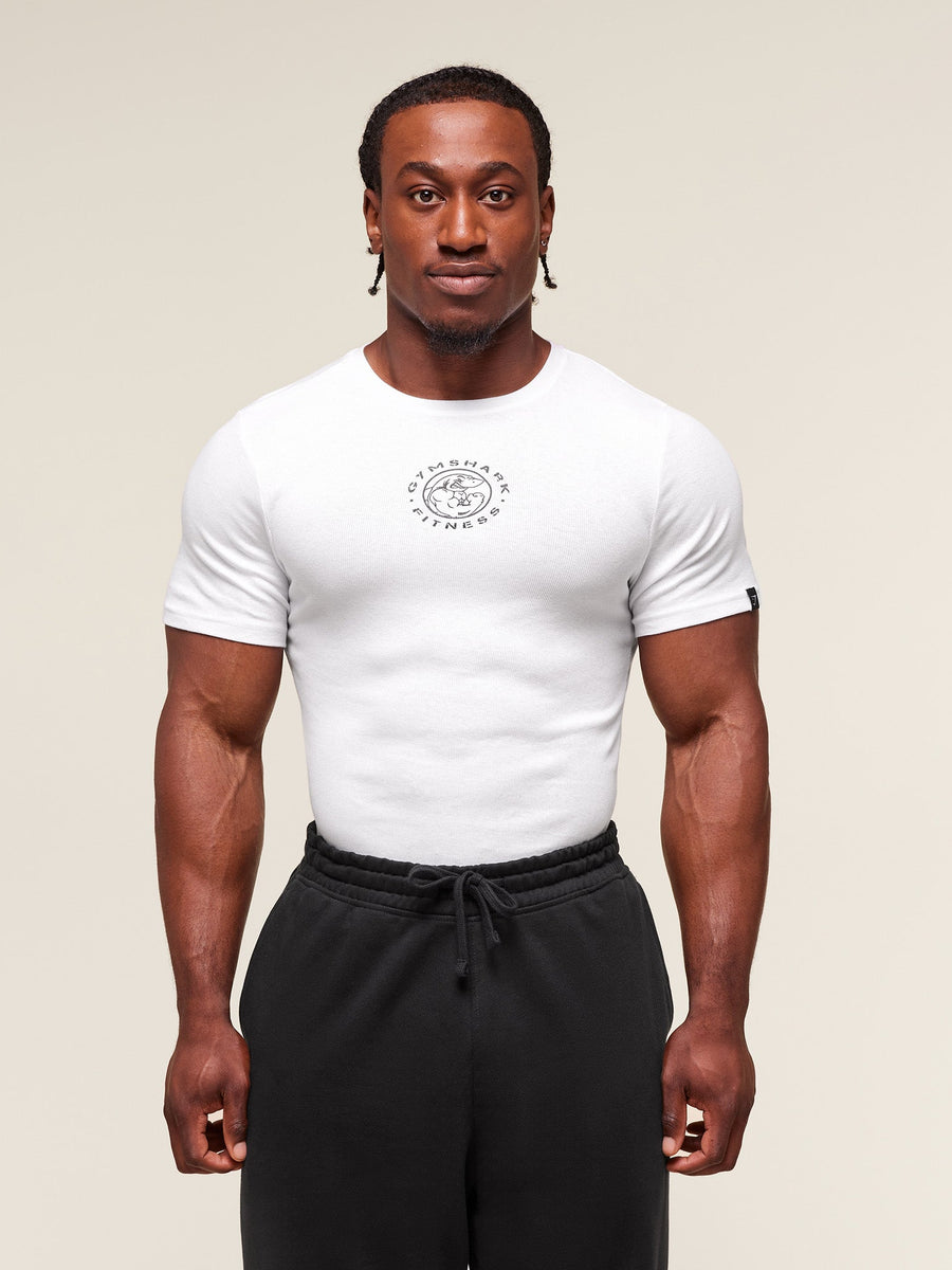 Gymshark Legacy Ribbed T-Shirt — White — 1