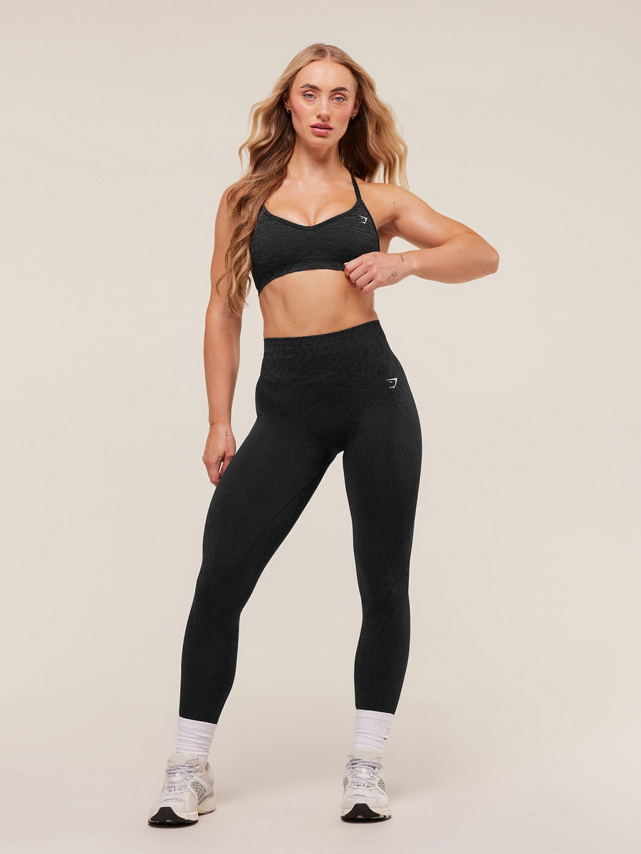 Gymshark Adapt Animal Seamless Sports Bra — Black/Asphalt Grey — 6