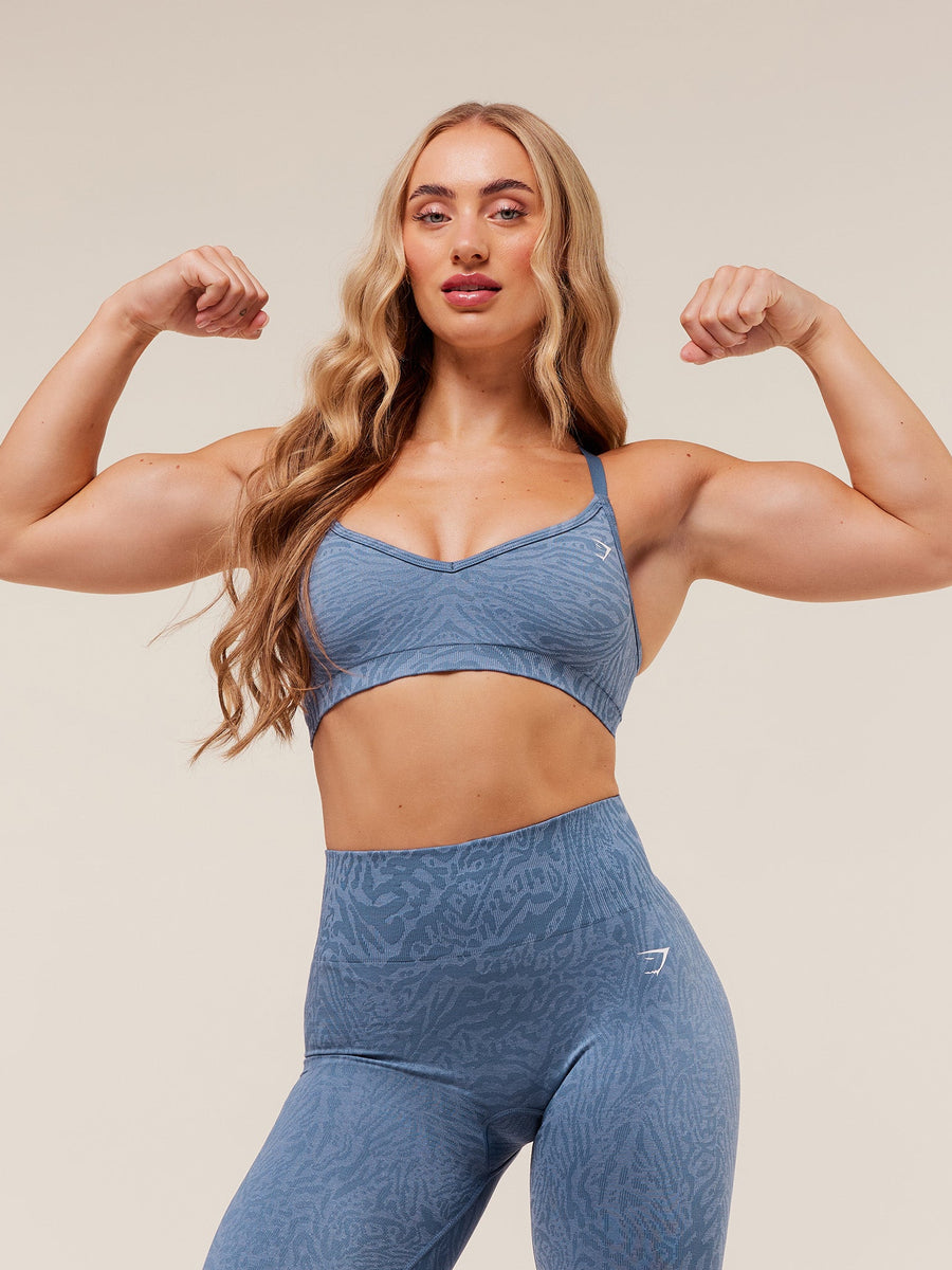 Gymshark Adapt Animal Seamless Sports Bra — Worn Blue/Peri Blue — 6