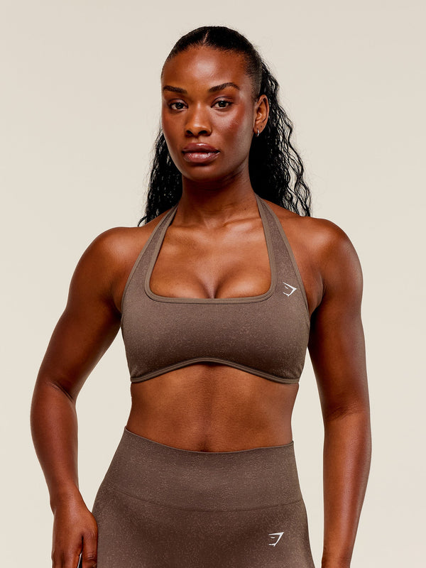 Gymshark Adapt Fleck x Whitney Halterneck Sports Bra — Soft Brown/Chestnut Pink