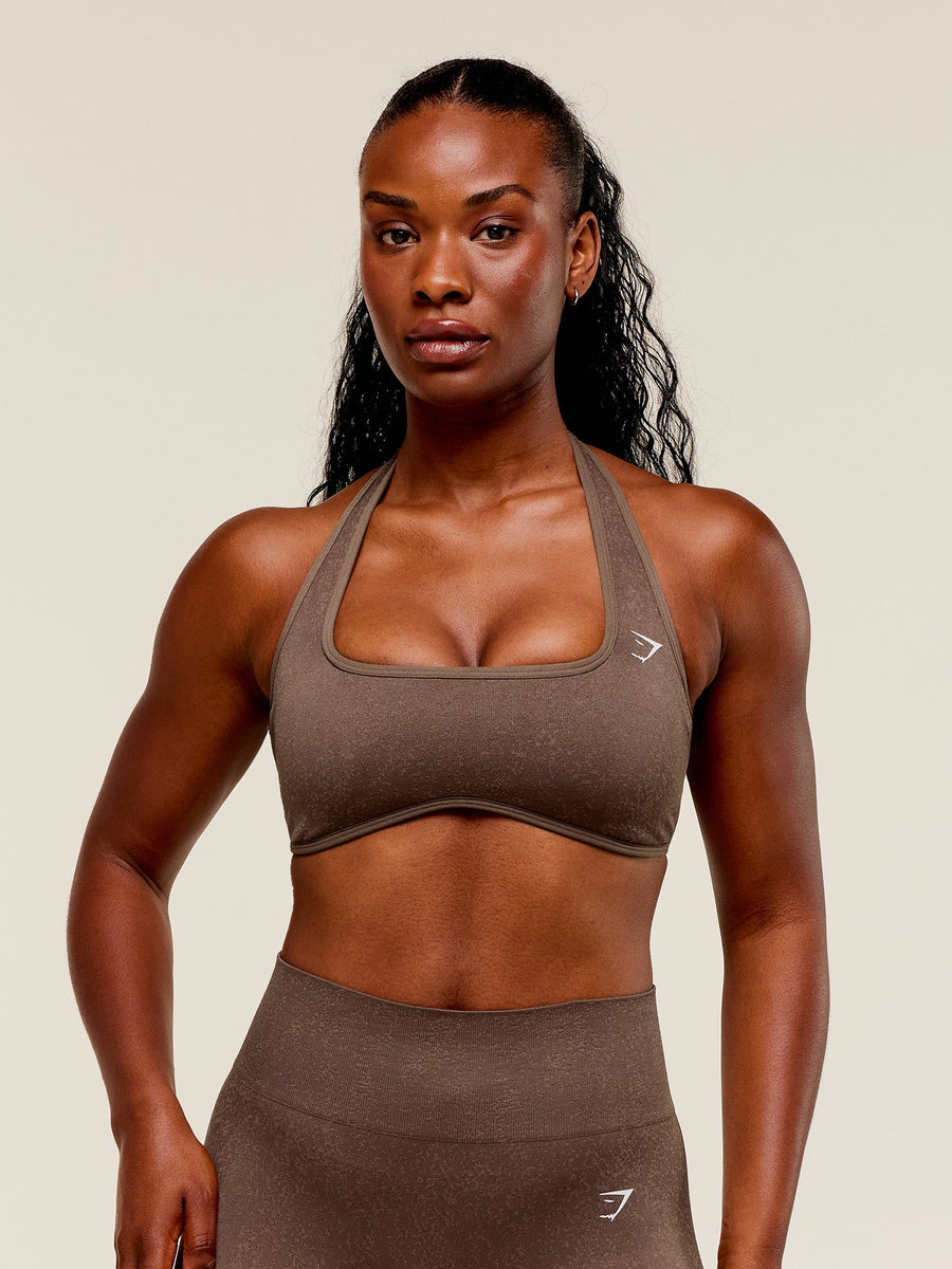 Gymshark Adapt Fleck x Whitney Halterneck Sports Bra — Soft Brown/Chestnut Pink — 1