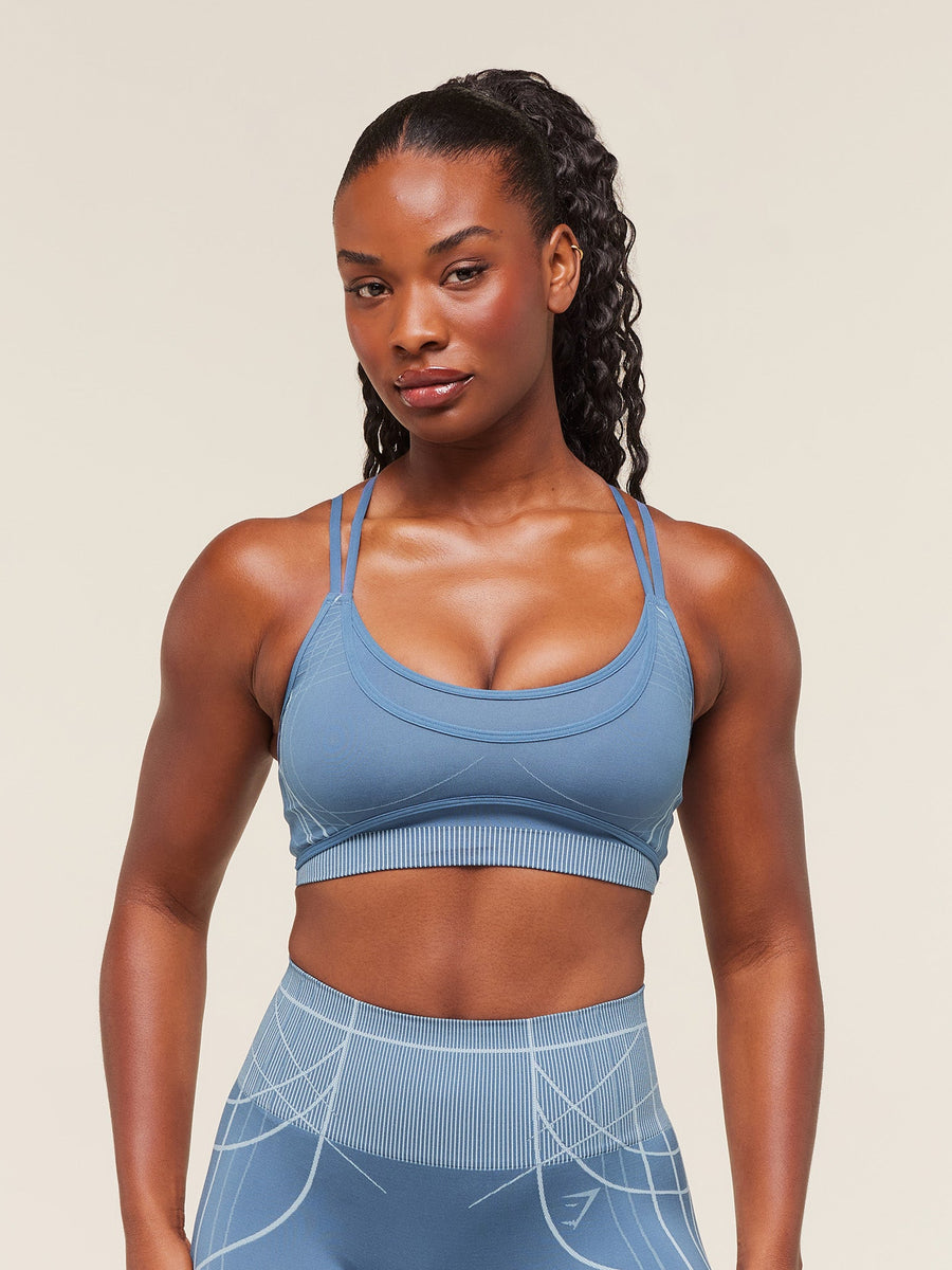 Gymshark Apex Seamless Strappy Sports Bra — Worn Blue/Gentle Blue — 1