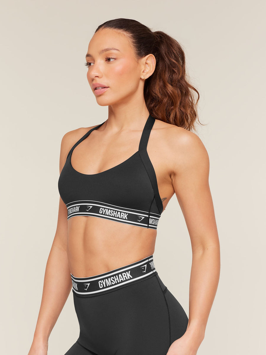 Gymshark Light Support Halter Neck Logo Sports Bra — Black — 3