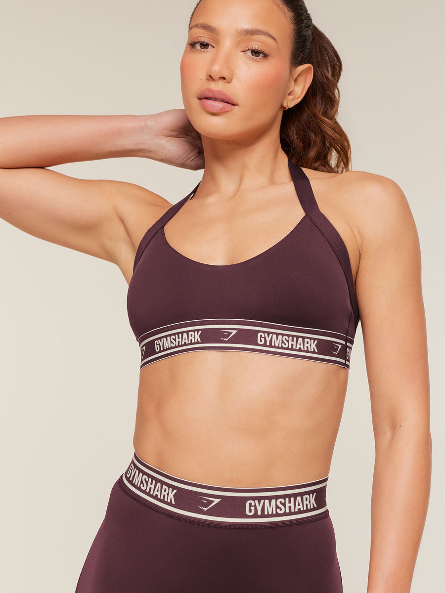 Gymshark Light Support Halter Neck Logo Sports Bra — Cherry Purple — 6