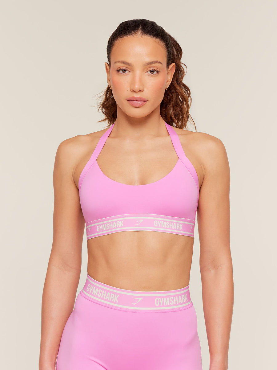 Gymshark Light Support Halter Neck Logo Sports Bra — Focus Pink — 1