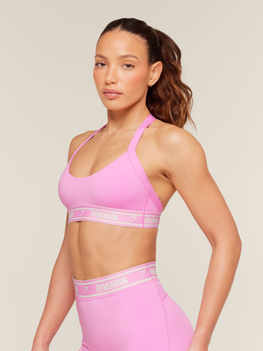 Gymshark Light Support Halter Neck Logo Sports Bra — Focus Pink — 3