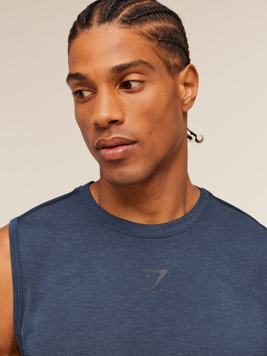 Gymshark Lightweight Seamless Tank — Heavy Blue/Marl — 6