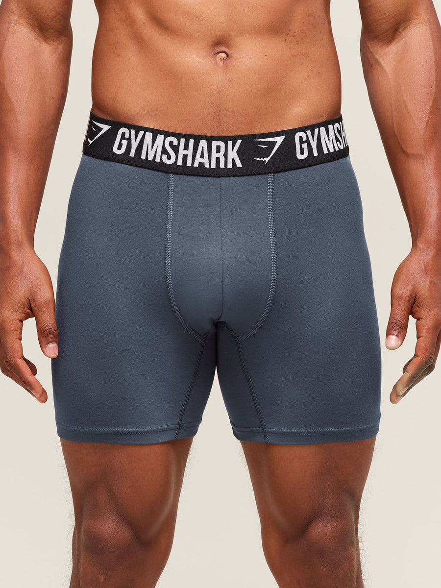 Gymshark Long Boxer Brief 3PK — Denim Grey/Titanium Blue/Black — 3