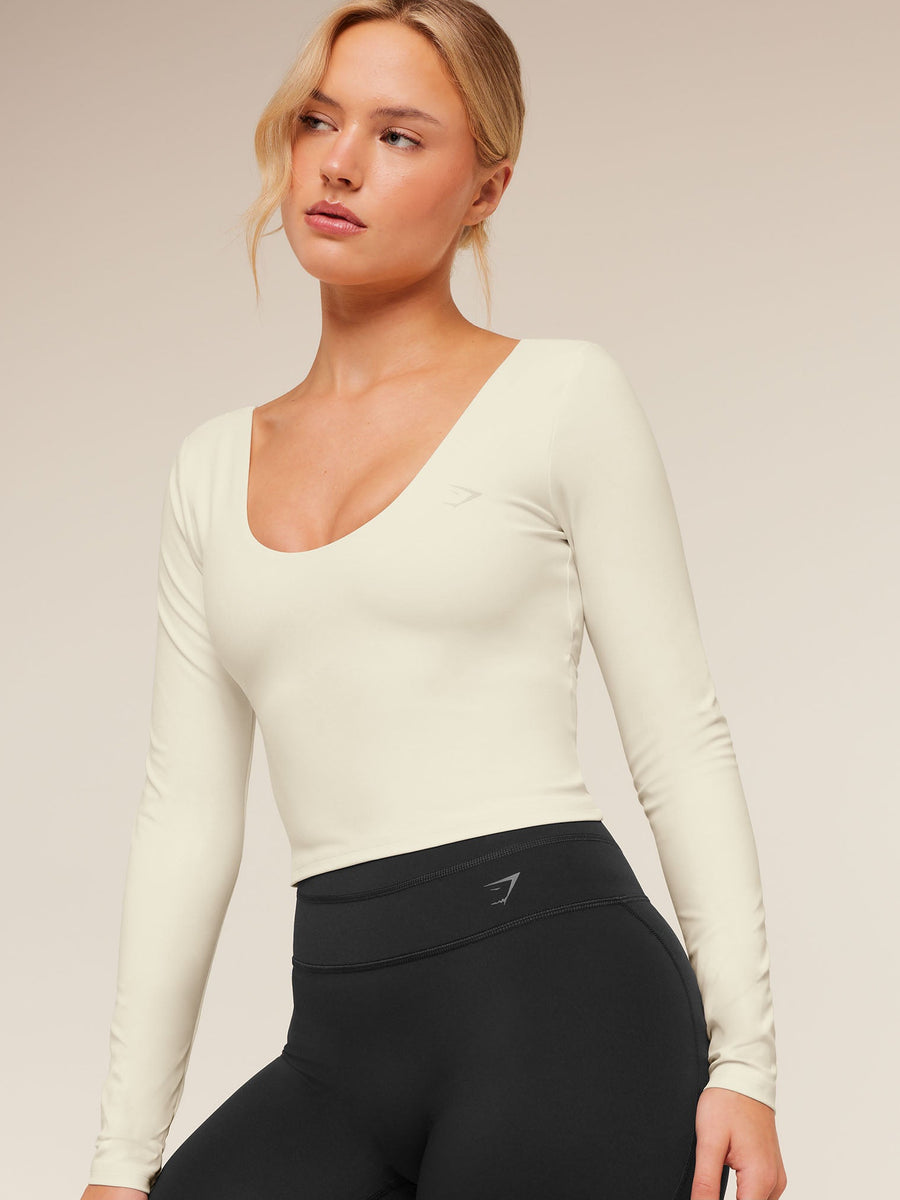 Gymshark Crossover Back Long Sleeve Top — Soft White — 2