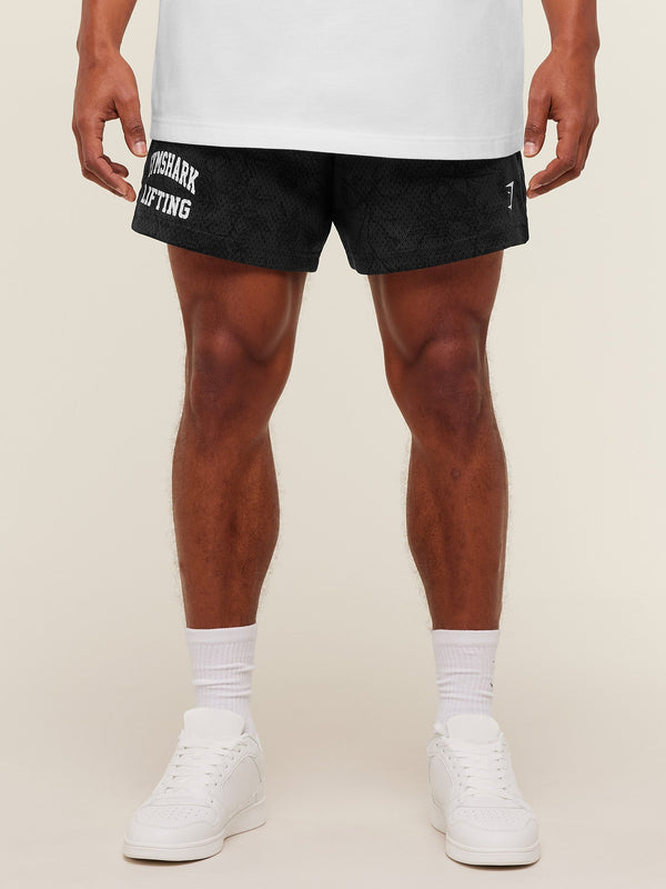 Gymshark Lifting Mesh 5" Shorts — Black/Grey