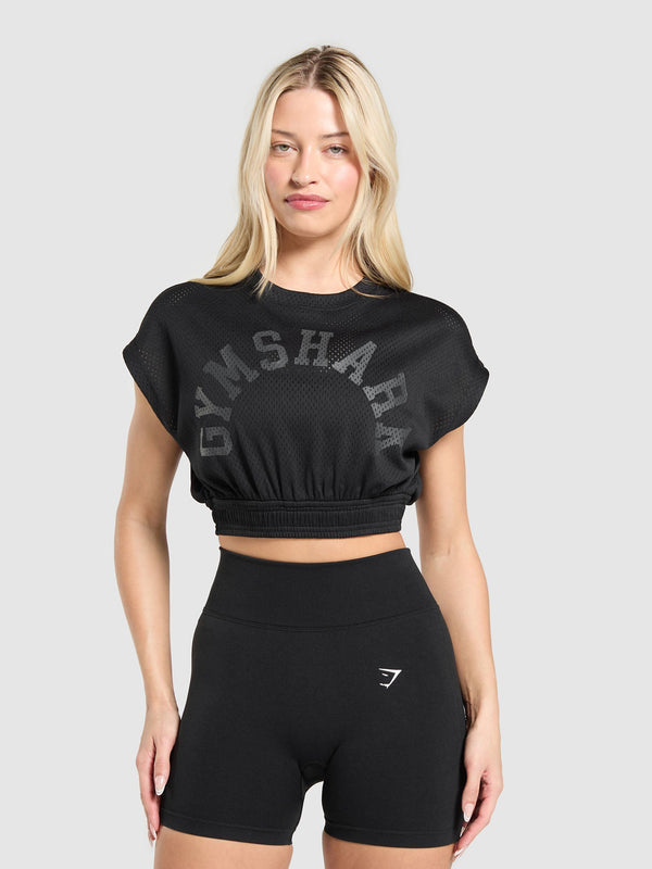 Gymshark Mesh Graphic Crop Top — Black