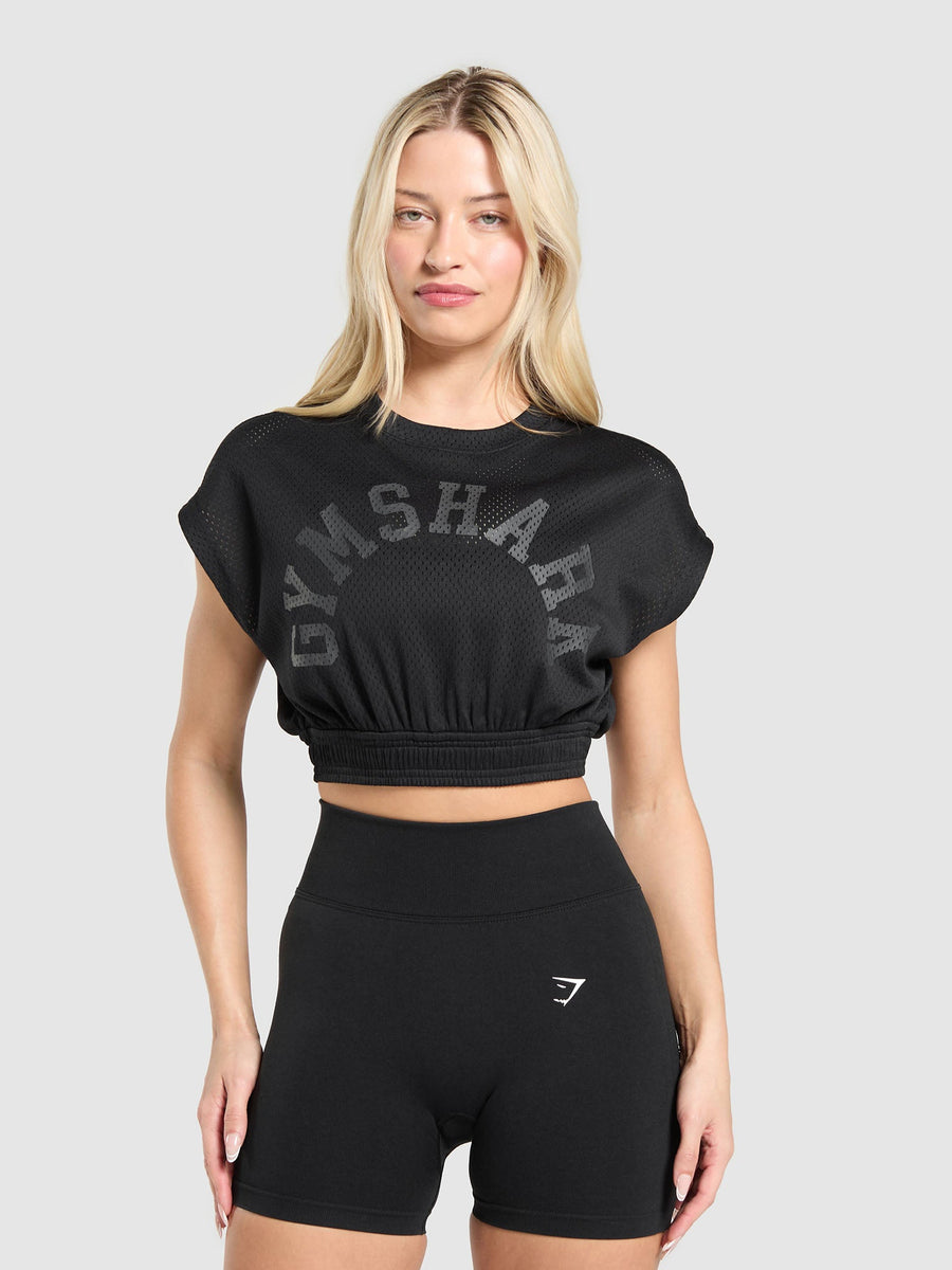 Gymshark Mesh Graphic Crop Top — Black — 1