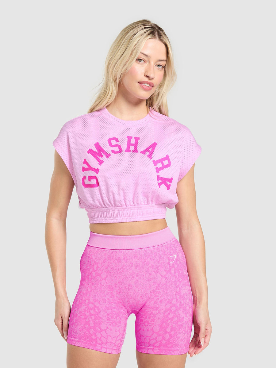 Gymshark Mesh Graphic Crop Top — Sour Pink — 1