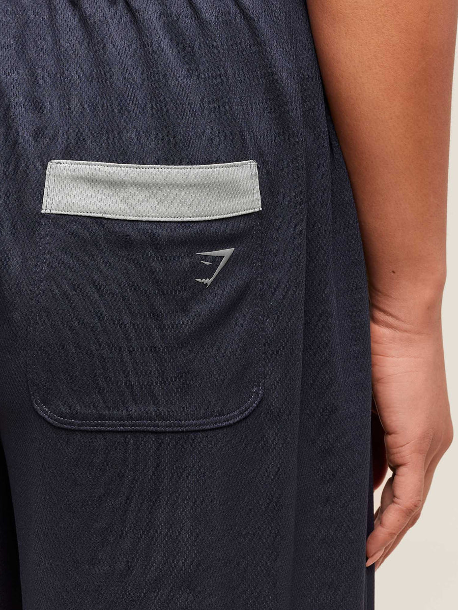 Gymshark Mesh Straight Leg Pants — Heavy Blue/Stone Grey — 6