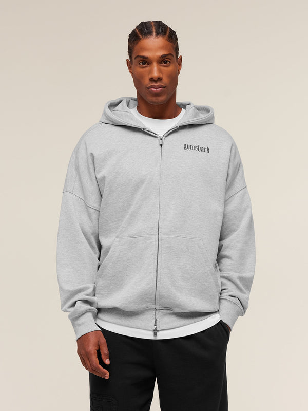 Gymshark Olde English Zip Up Hoodie — Soft Grey Marl