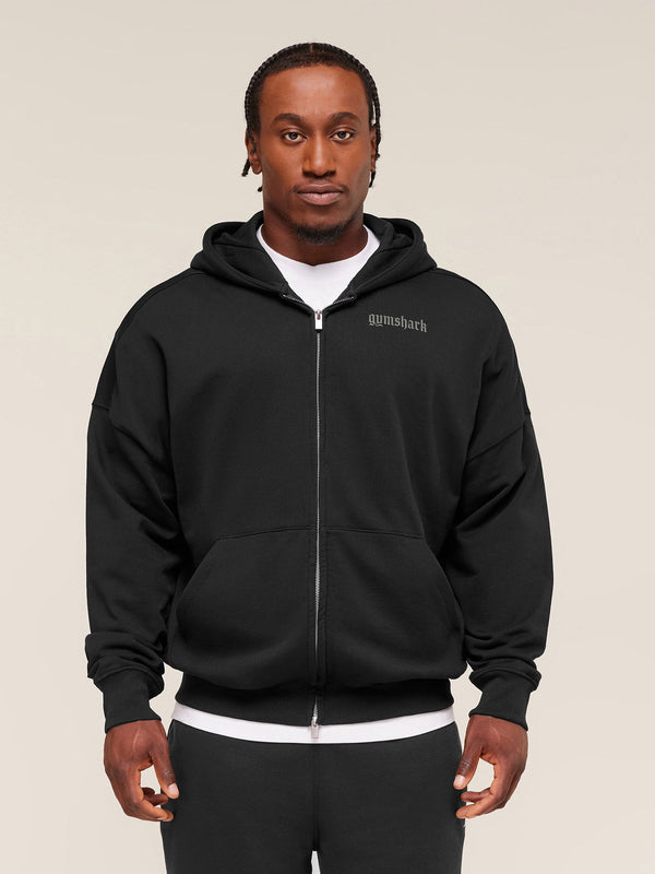 Gymshark Olde English Zip Up Hoodie — Black