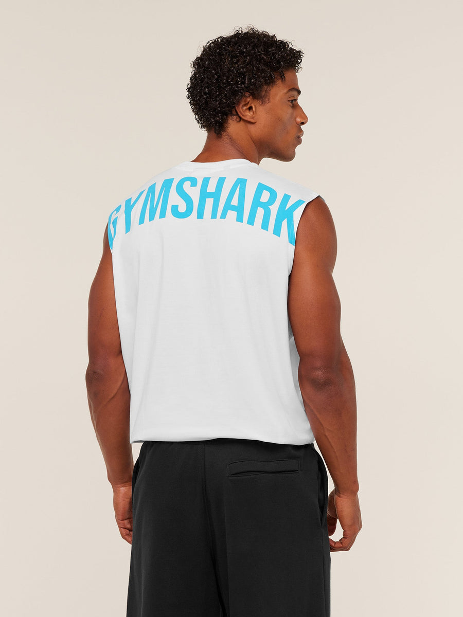 Gymshark Power Cut Off Tank — GS White/GS Brand Blue — 1