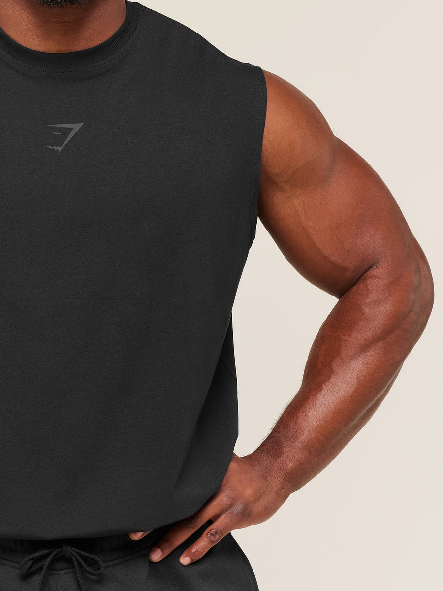 Gymshark Power Cut Off Tank — Black/Asphalt Grey — 6